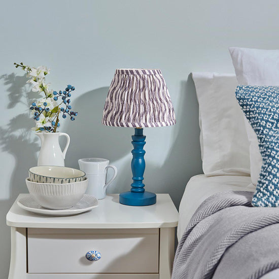 Bibury And Ripple 20cm Pearl Grey Fabric Shade Table Lamp In Satin Marlin Blue