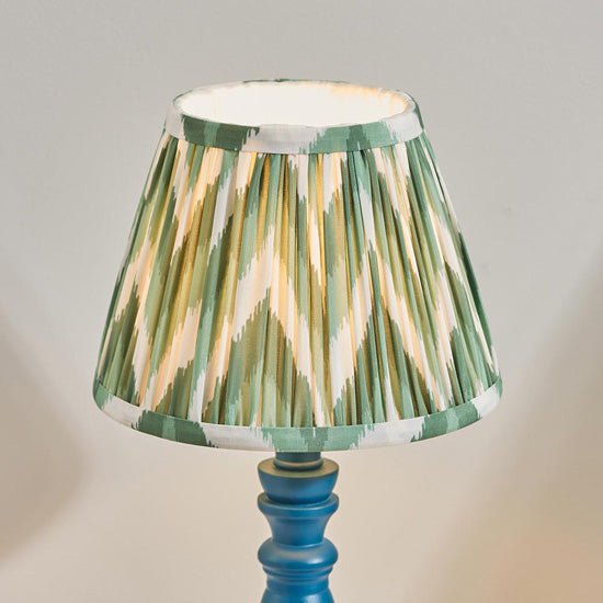 Bibury And Zigzag 20cm Costswold Green Fabric Shade Table Lamp In Satin Marlin Blue