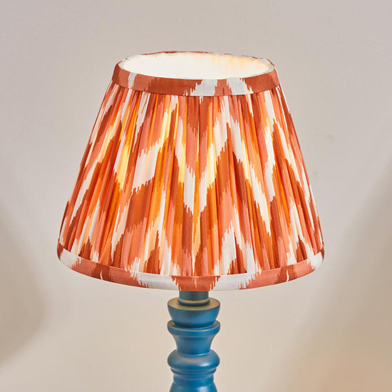 Bibury And Zigzag 20cm Apricot Orange Fabric Shade Table Lamp In Satin Marlin Blue