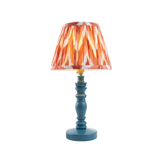 Bibury And Zigzag 20cm Apricot Orange Fabric Shade Table Lamp In Satin Marlin Blue