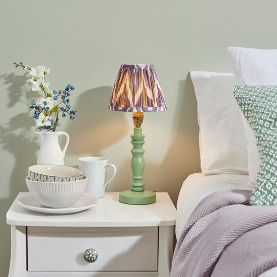 Bibury And Zigzag 16cm Pearl Grey Fabric Shade Table Lamp In Satin Cotswold Green