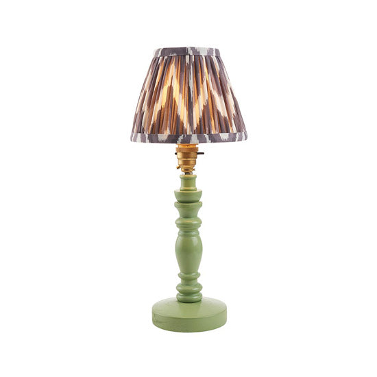 Bibury And Zigzag 16cm Pearl Grey Fabric Shade Table Lamp In Satin Cotswold Green