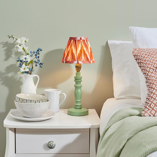 Bibury And Zigzag 16cm Apricot Orange Fabric Shade Table Lamp In Satin Cotswold Green