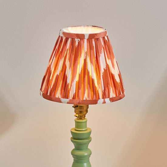 Bibury And Zigzag 16cm Apricot Orange Fabric Shade Table Lamp In Satin Cotswold Green