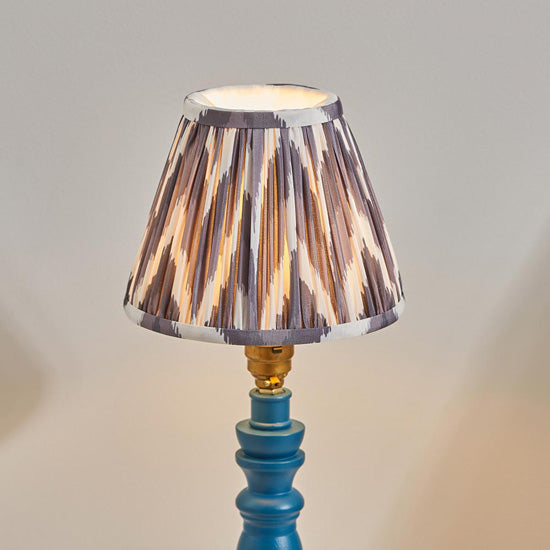 Bibury And Zigzag 16cm Pearl Grey Fabric Shade Table Lamp In Satin Marlin Blue