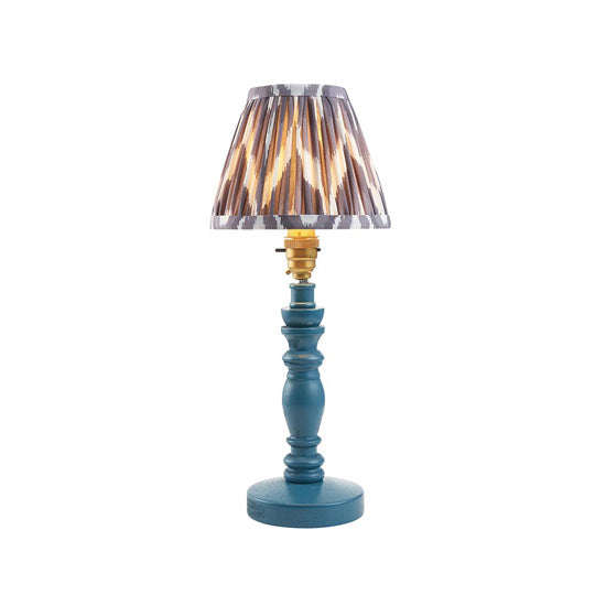 Bibury And Zigzag 16cm Pearl Grey Fabric Shade Table Lamp In Satin Marlin Blue