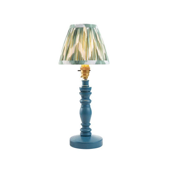 Bibury And Zigzag 16cm Cotswold Green Fabric Shade Table Lamp In Satin Marlin Blue