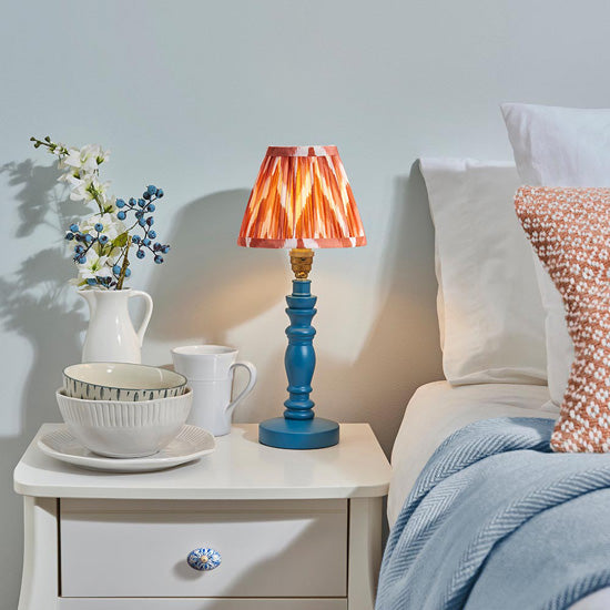 Bibury And Zigzag 16cm Apricot Orange Fabric Shade Table Lamp In Satin Marlin Blue