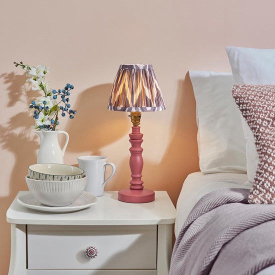 Bibury And Zigzag 16cm Pearl Grey Fabric Shade Table Lamp In Satin Pink Clay