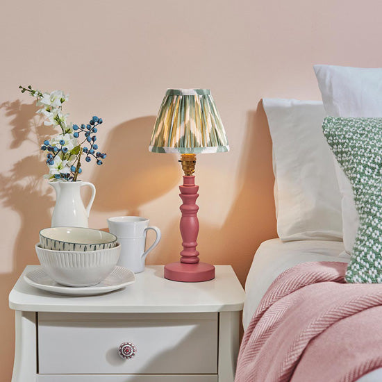 Bibury And Zigzag 16cm Cotswold Green Fabric Shade Table Lamp In Satin Pink Clay