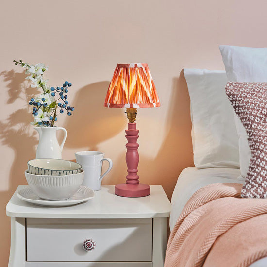 Bibury And Zigzag 16cm Apricot Orange Fabric Shade Table Lamp In Satin Pink Clay