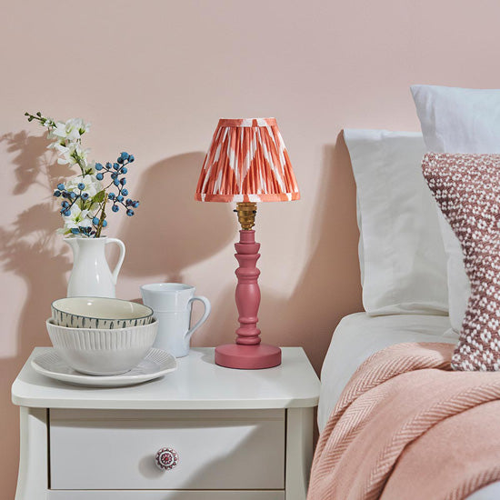 Bibury And Zigzag 16cm Apricot Orange Fabric Shade Table Lamp In Satin Pink Clay