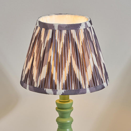 Bibury And Zigzag 20cm Pearl Grey Fabric Shade Table Lamp In Satin Cotswold Green