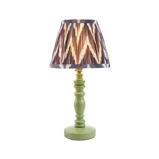 Bibury And Zigzag 20cm Pearl Grey Fabric Shade Table Lamp In Satin Cotswold Green