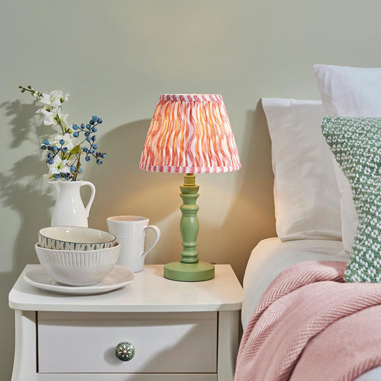 Bibury And Ripple 20cm Coral Pink Fabric Shade Table Lamp In Satin Cotswold Green