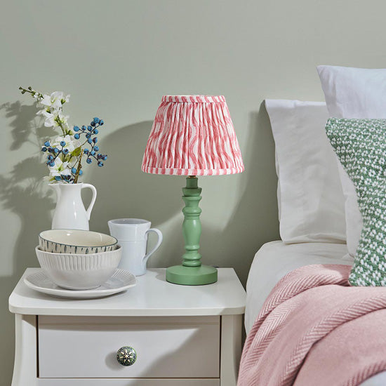 Bibury And Ripple 20cm Coral Pink Fabric Shade Table Lamp In Satin Cotswold Green