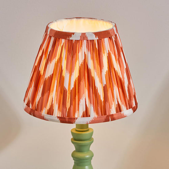 Bibury And Zigzag 20cm Apricot Orange Fabric Shade Table Lamp In Satin Cotswold Green