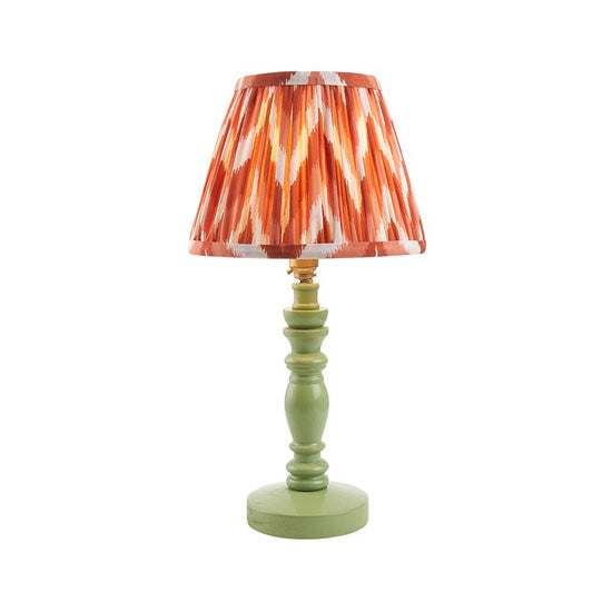 Bibury And Zigzag 20cm Apricot Orange Fabric Shade Table Lamp In Satin Cotswold Green