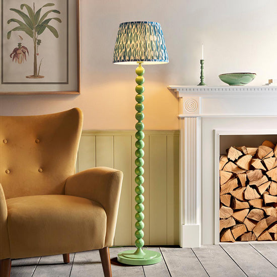 Higgledy And Ikat 35cm Marlin Blue Shade Floor Lamp With High Gloss Cotswold Green Base