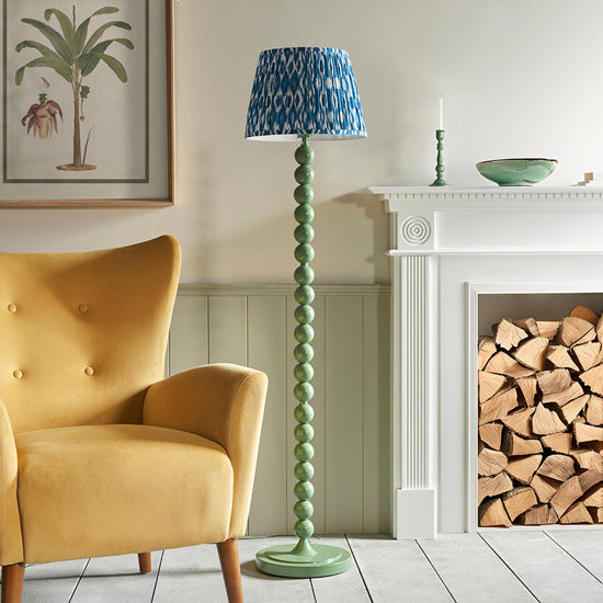 Higgledy And Ikat 35cm Marlin Blue Shade Floor Lamp With High Gloss Cotswold Green Base