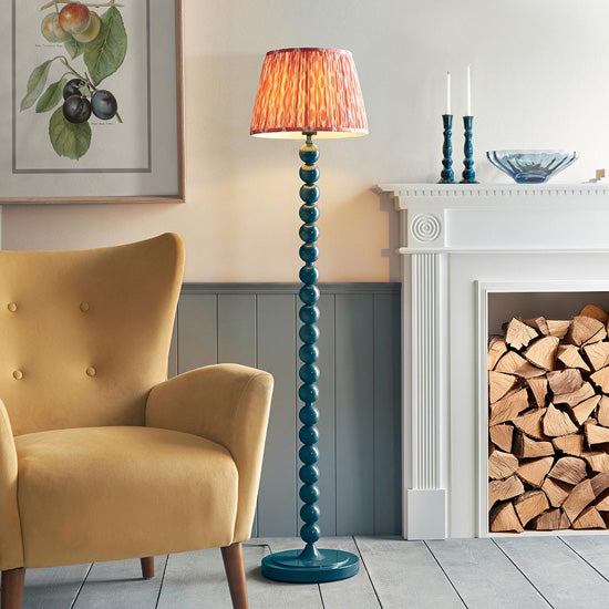 Higgledy And Ikat 35cm Coral Pink Shade Floor Lamp With High Gloss Marlin Blue Base