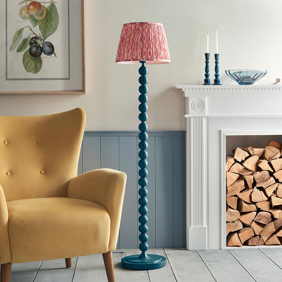 Higgledy And Ikat 35cm Coral Pink Shade Floor Lamp With High Gloss Marlin Blue Base