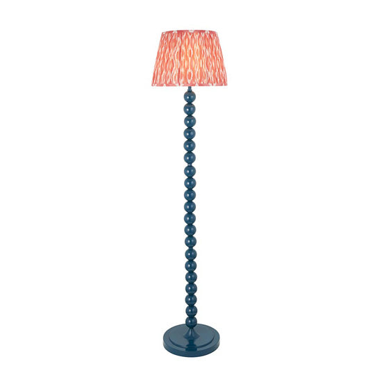 Higgledy And Ikat 35cm Coral Pink Shade Floor Lamp With High Gloss Marlin Blue Base