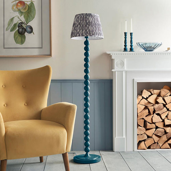 Higgledy And Ikat 35cm Pearl Grey Shade Floor Lamp With High Gloss Marlin Blue Base