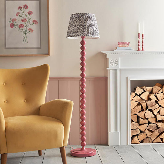 Higgledy And Leaf 35cm Pearl Grey Shade Floor Lamp With High Gloss Pink Clay Base