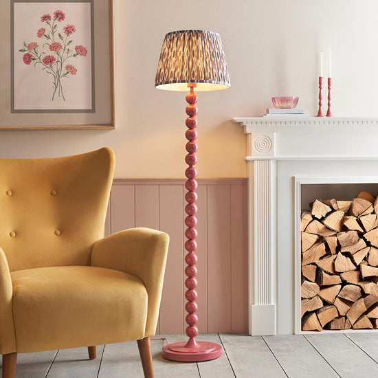 Higgledy And Ikat 35cm Pearl Grey Shade Floor Lamp With High Gloss Pink Clay Base