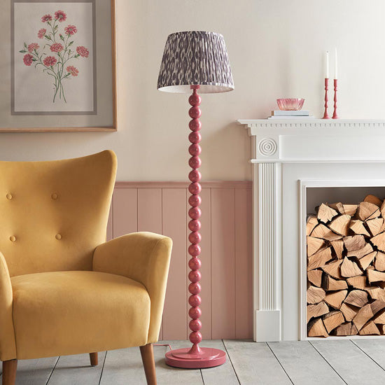 Higgledy And Ikat 35cm Pearl Grey Shade Floor Lamp With High Gloss Pink Clay Base