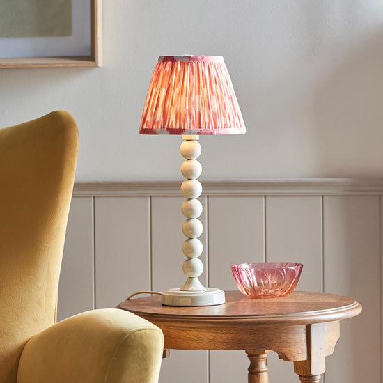 Higgledy And Ikat 20cm Coral Pink Shade Table Lamp With High Gloss Almond White Base