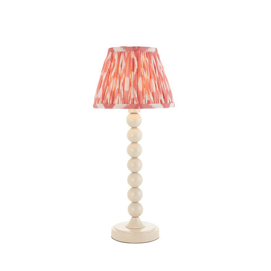 Higgledy And Ikat 20cm Coral Pink Shade Table Lamp With High Gloss Almond White Base