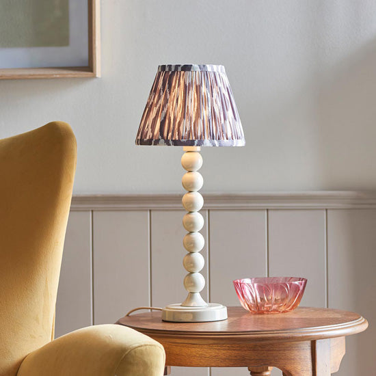 Higgledy And Ikat 20cm Pearl Grey Shade Table Lamp With High Gloss Almond White Base