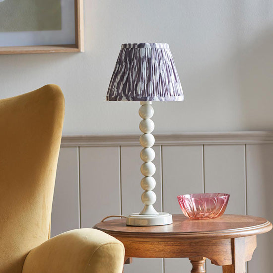 Higgledy And Ikat 20cm Pearl Grey Shade Table Lamp With High Gloss Almond White Base