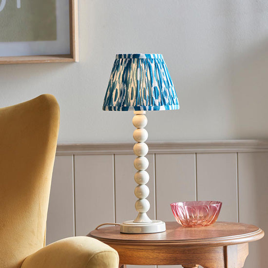 Higgledy And Ikat 20cm Marlin Blue Shade Table Lamp With High Gloss Almond White Base