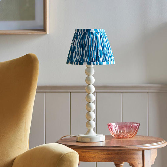 Higgledy And Ikat 20cm Marlin Blue Shade Table Lamp With High Gloss Almond White Base