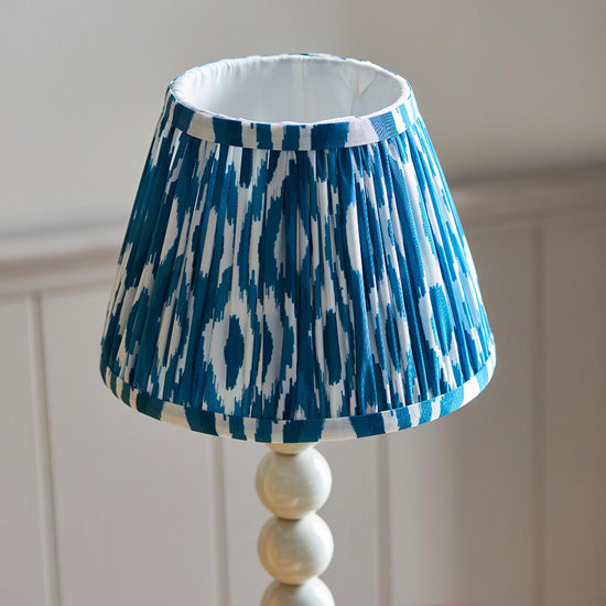 Higgledy And Ikat 20cm Marlin Blue Shade Table Lamp With High Gloss Almond White Base