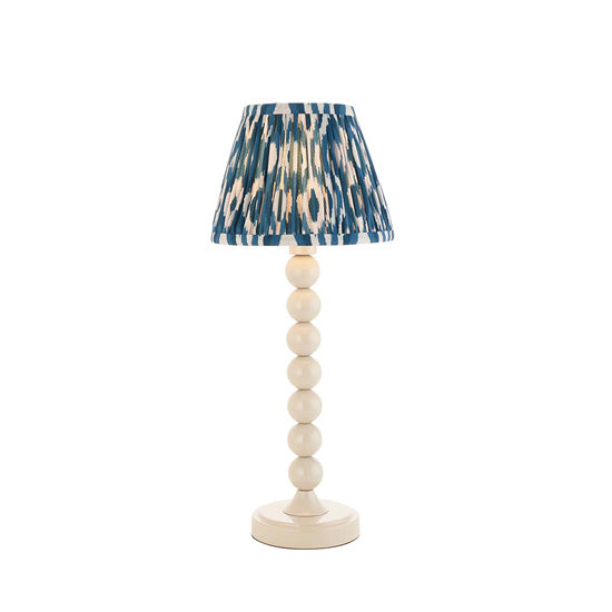 Higgledy And Ikat 20cm Marlin Blue Shade Table Lamp With High Gloss Almond White Base