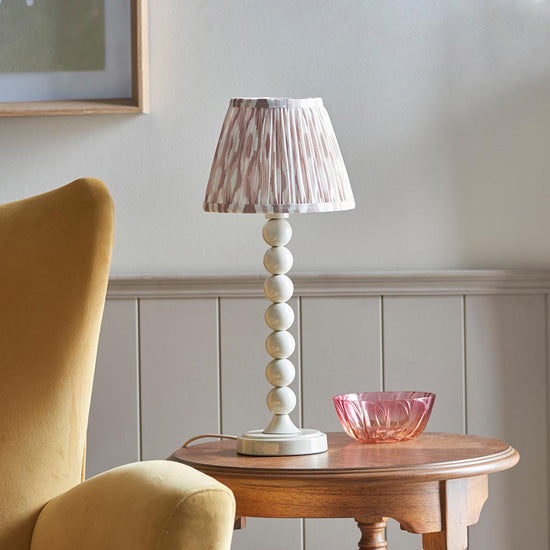 Higgledy And Ikat 20cm Neutral Shade Table Lamp With High Gloss Almond White Base