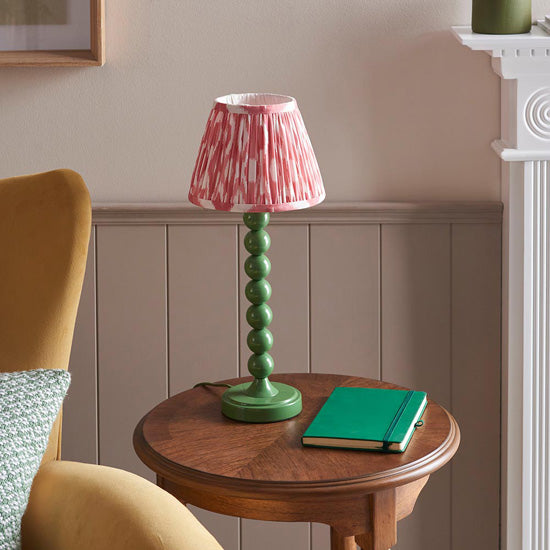 Higgledy And Ikat 20cm Coral Pink Shade Table Lamp With High Gloss Cotswold Green Base