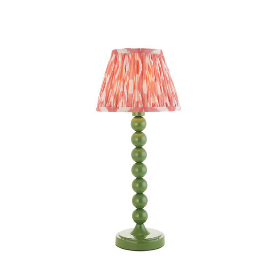 Higgledy And Ikat 20cm Coral Pink Shade Table Lamp With High Gloss Cotswold Green Base