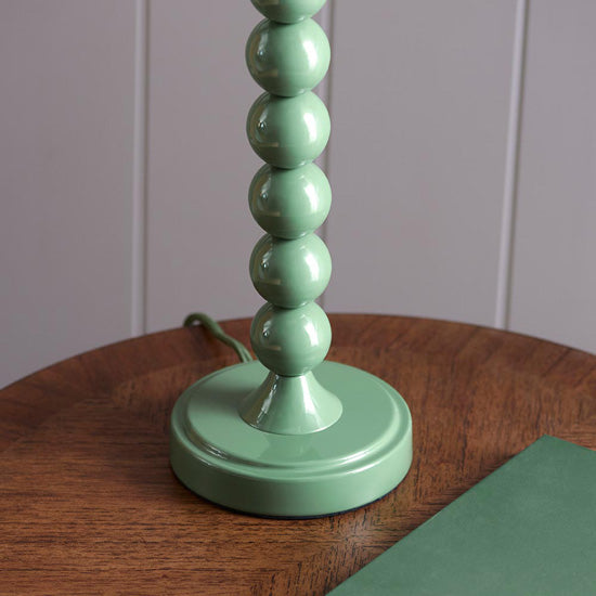 Higgledy And Ikat 20cm Coral Pink Shade Table Lamp With High Gloss Cotswold Green Base