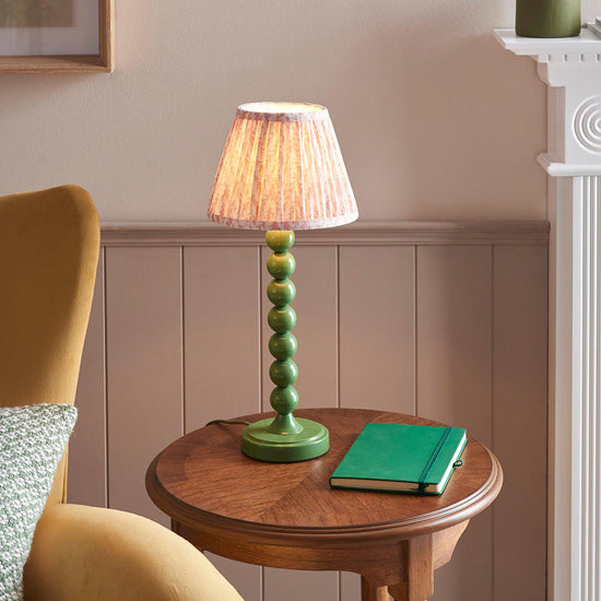 Higgledy And Leaf 20cm Peachy Keen Shade Table Lamp With High Gloss Cotswold Green Base