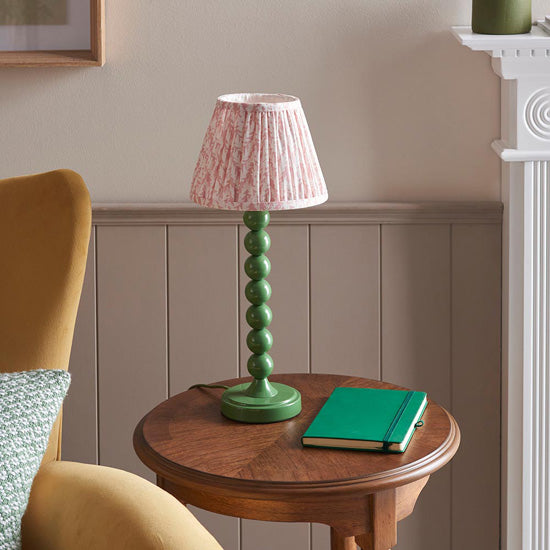 Higgledy And Leaf 20cm Peachy Keen Shade Table Lamp With High Gloss Cotswold Green Base