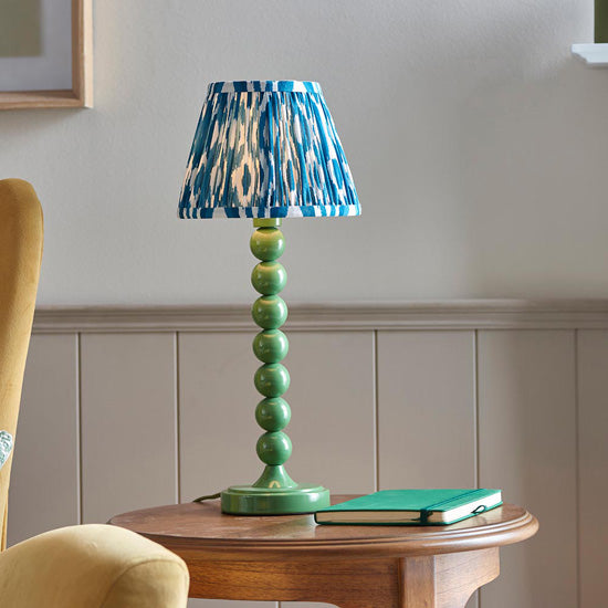 Higgledy And Ikat 20cm Marlin Blue Shade Table Lamp With High Gloss Cotswold Green Base