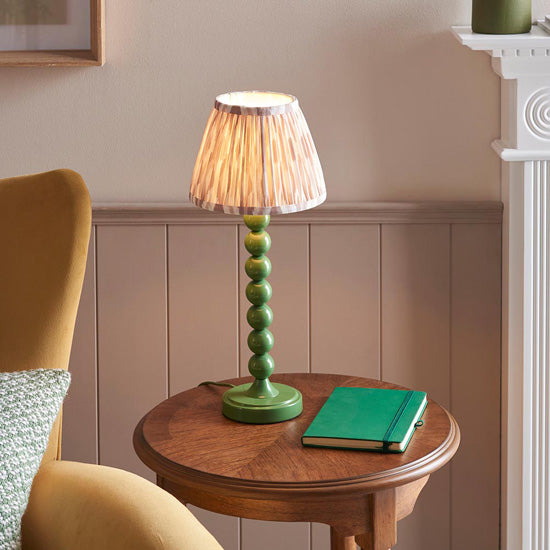 Higgledy And Ikat 20cm Neutral Shade Table Lamp With High Gloss Cotswold Green Base