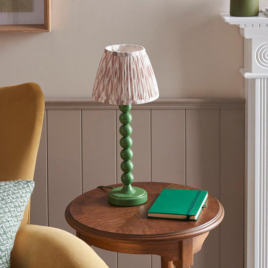 Higgledy And Ikat 20cm Neutral Shade Table Lamp With High Gloss Cotswold Green Base