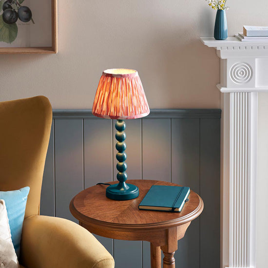 Higgledy And Ikat 20cm Coral Pink Shade Table Lamp With High Gloss Marlin Blue Base