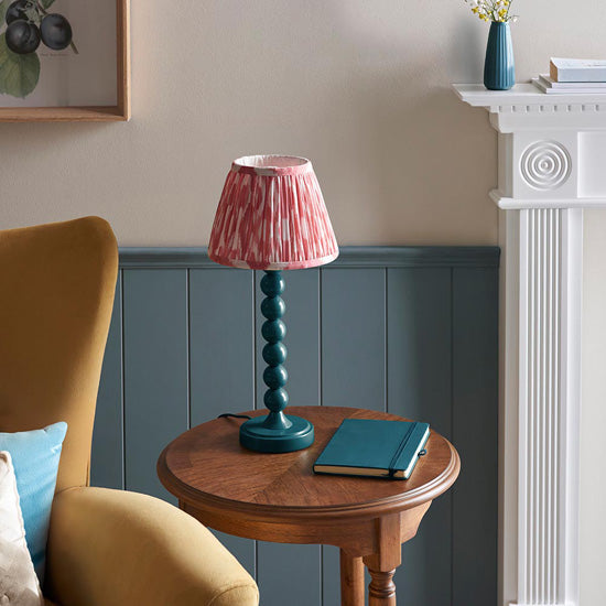 Higgledy And Ikat 20cm Coral Pink Shade Table Lamp With High Gloss Marlin Blue Base